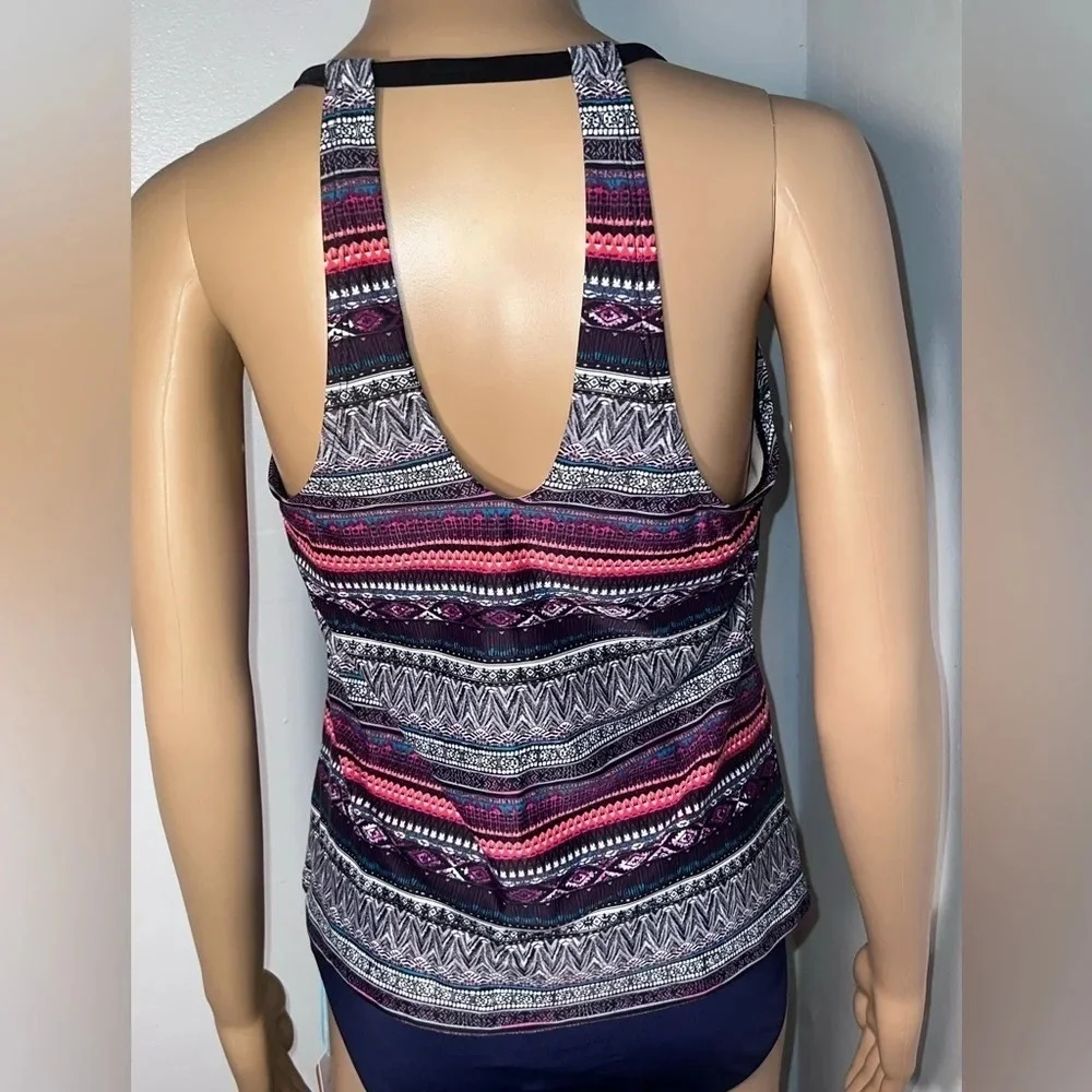 Kona Sol, Sm, racer back tankini top, in a bohemian print, padded cup lining‎
